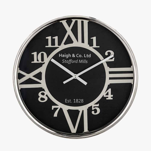 Silver and Black Metal Round Wall Clock