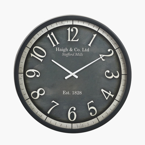 Black Wood Effect White Round Wall Clock
