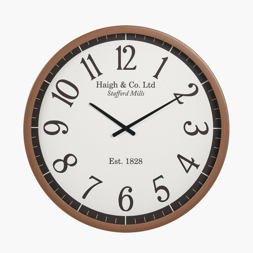 Wood Effect Black Faced Round Wall Clock