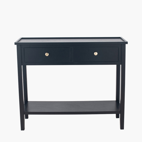 Satin Black Pine Wood 2 Drawer Console Table K/D