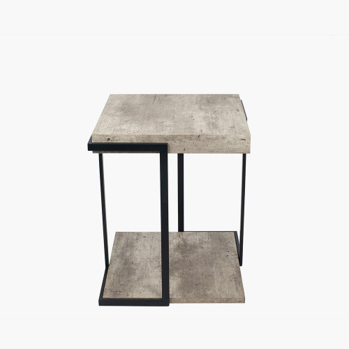 Concrete Effect MDF & Black Iron Side Table K/D