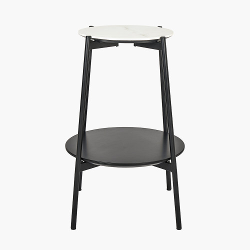 Marchello White Marble Veneer & Black Metal Side Table 