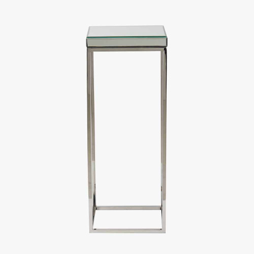 Elysee Mirrored Glass and Silver Metal Square Side Table 