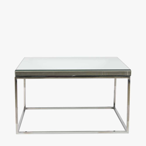 Elysee Mirrored Glass and Silver Metal Square Coffee Table 