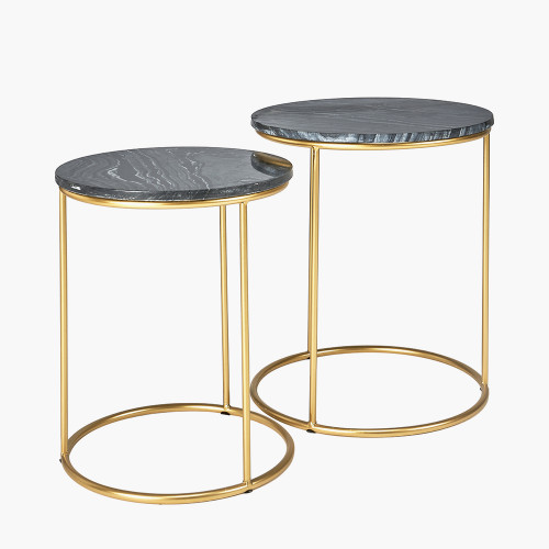 S/2 Milly Black Marble Table with Gold Frame