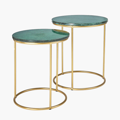 S/2 Milly Green Marble Table with Gold Frame