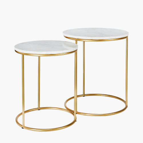 S/2 Milly White Marble Table with Gold Frame