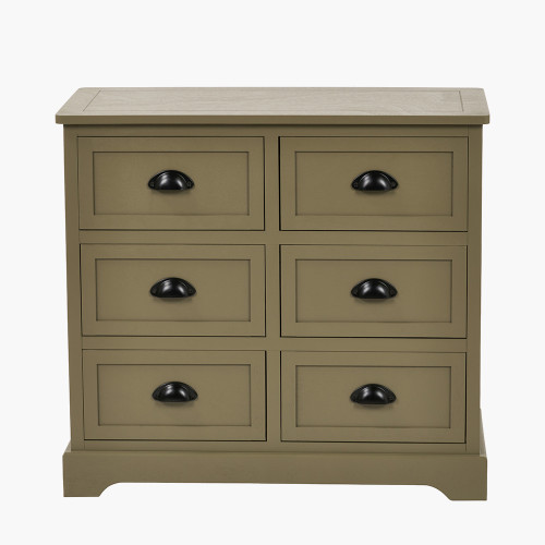 Croft Olive Pine Wood 6 Drawer Unit