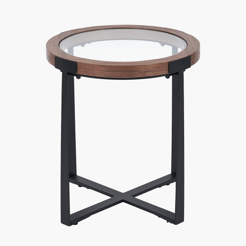 Vermont Glass & Walnut Veneer Side Table