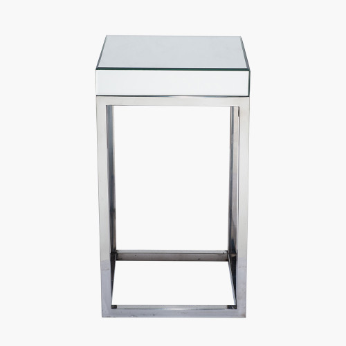 Silver Mirrored Glass & Metal Square Table Small
