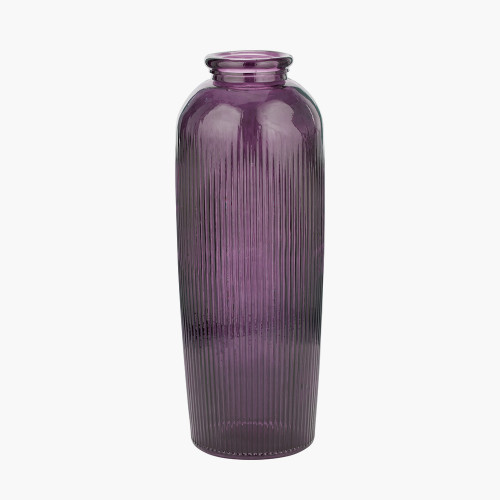 Lilac Recycled Glass Tall Ribbed Vase