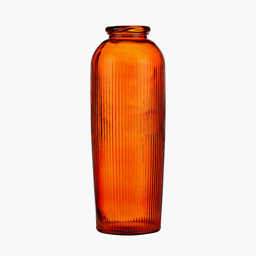 Orange Recycled Glass Ribbed Vase Tall