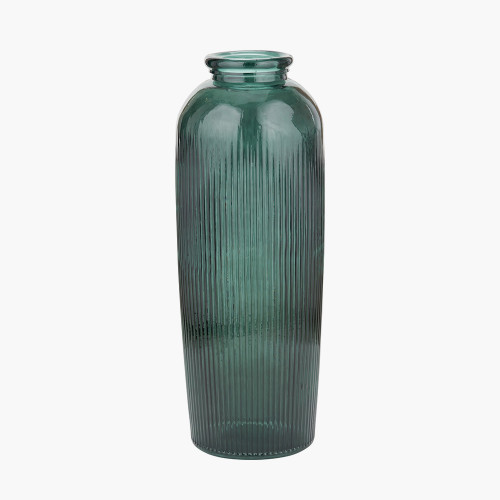Sea Green Recycled Glass Tall Ribbed Vas