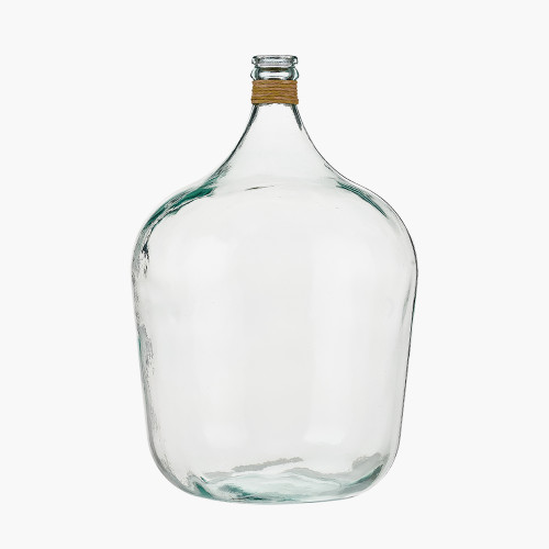 Clear Recycled Large Bottle Vase & Rafia Neck