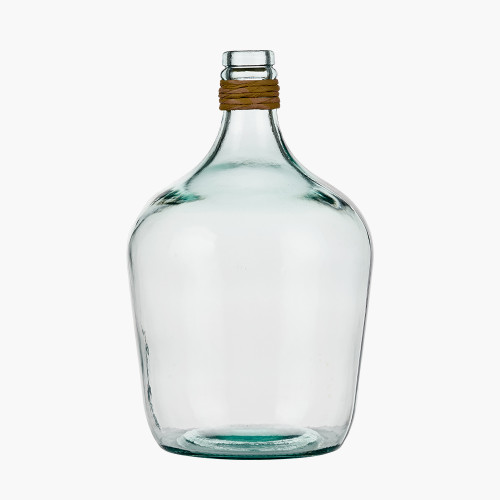 Clear Recycled Small Bottle Vase & Rafia Neck