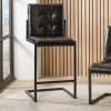 Arlo Ash Black Leather and Black Metal Stitched Back Bar Stool
