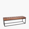 Arlo Vintage Brown Leather and Metal Stitched Seat Bench