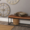 Arlo Vintage Brown Leather and Metal Stitched Seat Bench