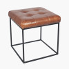 Arlo Vintage Brown Leather and Black Metal Stitched Seat Stool