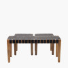Claudio S/3 Black Leather and Mango Wood Bench and Stools