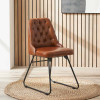 Camillo Vintage Brown Leather and Black Metal Diamond Back Dining Chair
