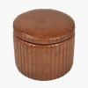 Alessandro Vintage Brown Leather Round Storage Pouffe
