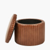 Alessandro Vintage Brown Leather Round Storage Pouffe