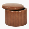 Alessandro Vintage Brown Leather Round Storage Pouffe