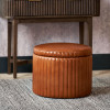 Alessandro Vintage Brown Leather Round Storage Pouffe