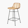 Natural Rattan Core and Black Metal Bar Stool