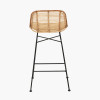 Natural Rattan Core and Black Metal Bar Stool