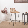 Natural Rattan Core and Black Metal Bar Stool