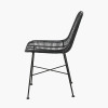 Black Rattan Core and Black Metal Dining Chair