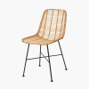 Natural Rattan Core and Black Metal Dining Chair