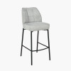 Enya Light Grey Chenille and Black Metal Quilted Back Bar Stool