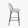 Enya Light Grey Chenille and Black Metal Quilted Back Bar Stool