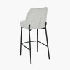 Enya Light Grey Chenille and Black Metal Quilted Back Bar Stool