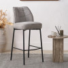 Enya Light Grey Chenille and Black Metal Quilted Back Bar Stool