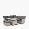 Antigua Stone Grey Outdoor Corner Seating Set with Polywood Top and Fire Pit