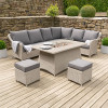Antigua Stone Grey Outdoor Corner Seating Set with Polywood Top and Fire Pit