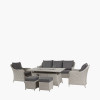Antigua Stone Grey Outdoor Seating Set with Ceramic Top and Fire Pit
