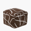 Indoor Outdoor Chocolate Brown and White Abstract Swirl Design Pouffe