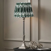 Canterbury Antique Silver Metal Table Lamp Base with Izara 35cm Racing Green Ikat Patterned Mushroom Pleat Tapered Lampshade