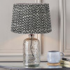 Ophelia Small Grey Bubble Glass Table Lamp Base with Vienna 35cm Black Chevron Mushroom Pleat Lampshade