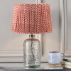 Ophelia Small Grey Bubble Glass Table Lamp Base with Vienna 35cm Red Chevron Mushroom Pleat Lampshade