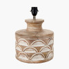 Kingsbury White Wash Large Carved Wood Table Lamp Base with Lino 40cm White Self Lined Linen Cylinder Lampshade