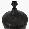 Taika Antique Black Textured Wood Table Lamp Base with Edward 40cm Pistachio Green Linen Cylinder Lampshade