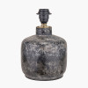 Vulcan Textured Volcanic Effect Grey Small Stoneware Table Lamp Base with Lino 25cm Black Self Lined Linen Cylinder Lampshade