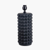 Sohan Black Bobbled Ceramic Tall Table Lamp Base with Lino 40cm Grey Self Lined Linen Cylinder Lampshade