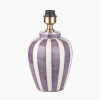 Priscilla Lilac Stripped Ceramic Table Lamp Base with Bloom 35cm White Handloom Scalloped Cylinder Lampshade